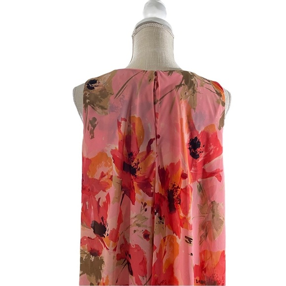 Ralph Lauren Women Coral Floral Sleeveless Lined 1/4 Zip Midi Shift Dress Sz 14 - Picture 8 of 15
